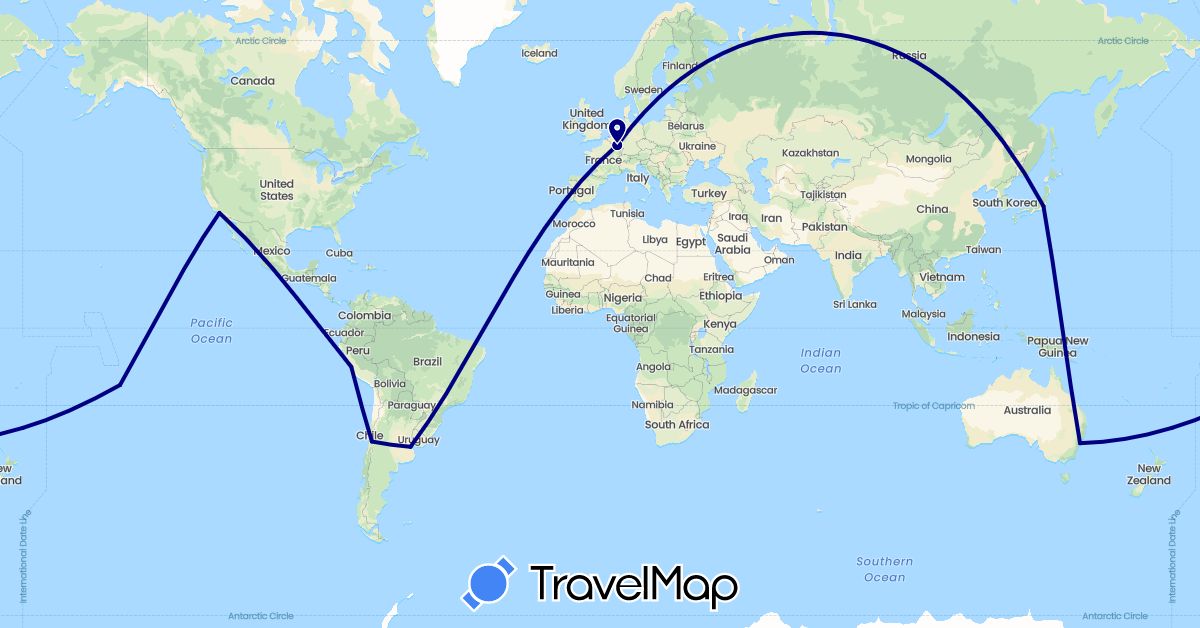 TravelMap itinerary: driving in Argentina, Australia, Chile, France, Japan, Luxembourg, Peru, United States (Asia, Europe, North America, Oceania, South America)
